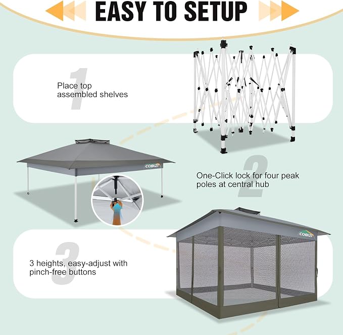 COBIZI Gazebo 13x13 Pop Up Canopy, Gazebos on Clearance - Image 7