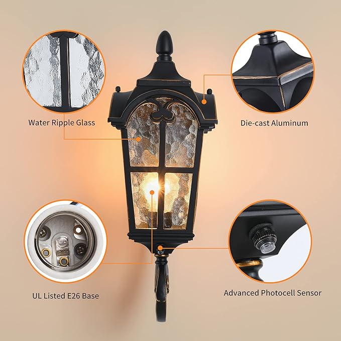 LONEDRUID Dusk to Dawn Sensor Outdoor Wall Light Fixtures Black Roman 17.71" H - Image 2