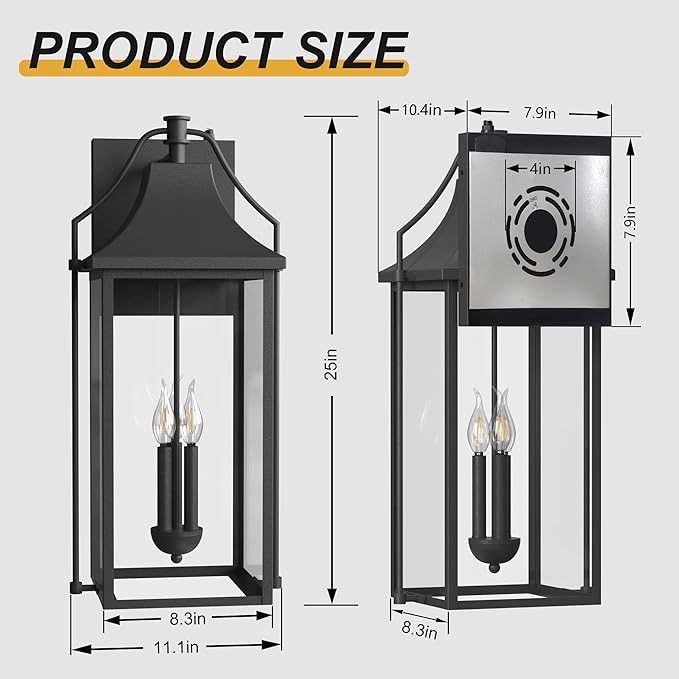 25-INCH Dusk to Dawn Outdoor Wall Light, Large Size Waterproof Patio Lanterns - Image 6