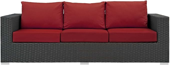 Modway Sojourn Wicker Rattan Outdoor Patio Sunbrella Fabric Sofa in Canvas Red - Image 4