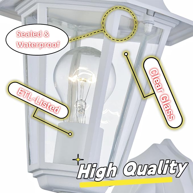 WISBEAM White Outdoor Wall Lantern, Outdoor Wall Sconce - Image 3