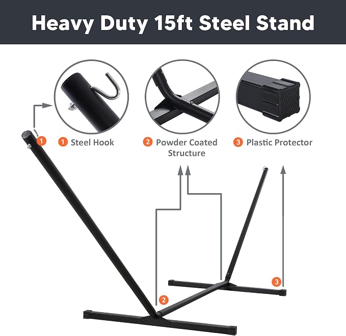 SUNCREAT 15 ft Outdoor Hammock Stand, Heavy Duty Hammock Stand Only - Image 4