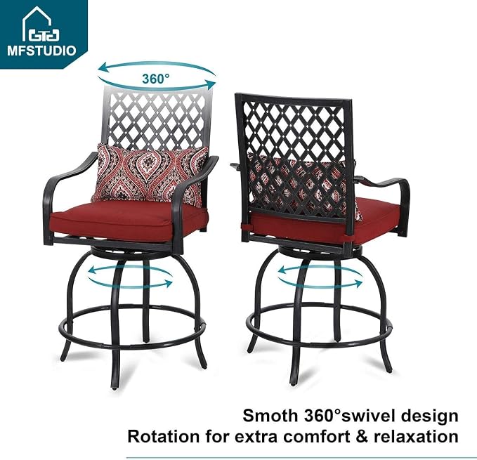 MFSTUDIO 3 PCS Outdoor Patio Bar Sets, 2 Swivel Bar Height Chairs and 1 Metal - Image 3