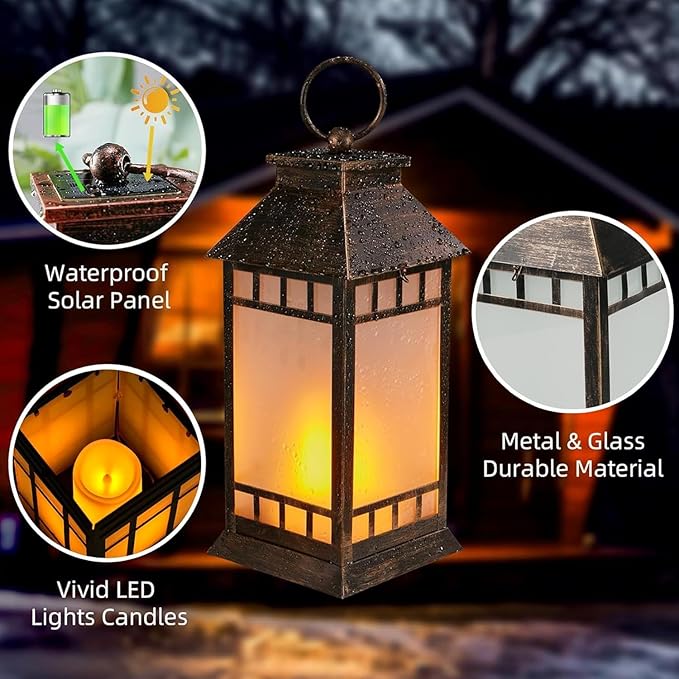 18'' Glass Solar Lantern Outdoor Waterproof, Large Hanging Solar Lanterns - Image 6