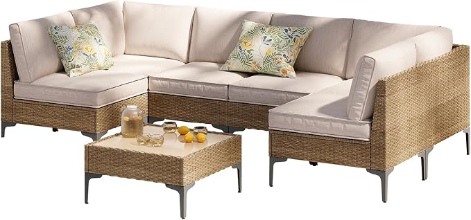 7-Piece Patio Furniture Set, Outdoor Wicker Sectional Sofa - Image 8