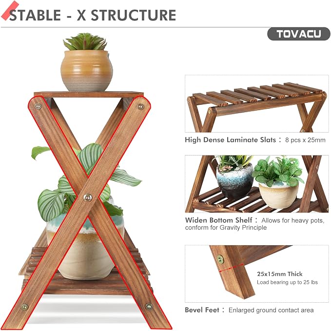 Small Plant Stand Indoor 2 Tier Table Top Flower Succulent Stand Desk Wood - Image 5