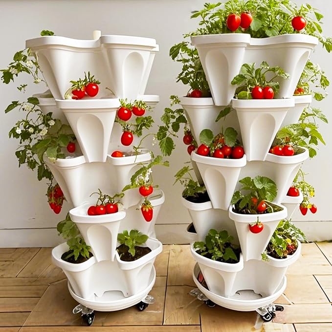 7 Tiered Strawberry Planters 3 Pack, Vertical Stackable Planter, Herb Stacking - Image 7
