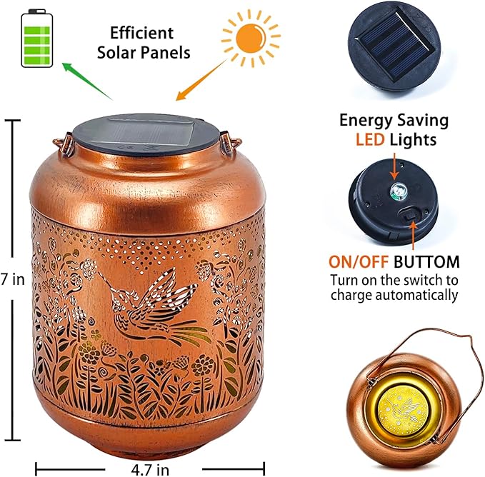 2 Pack Hummingbird Outdoor Solar Hanging Lanterns Waterproof LED Solar Lights - Image 6