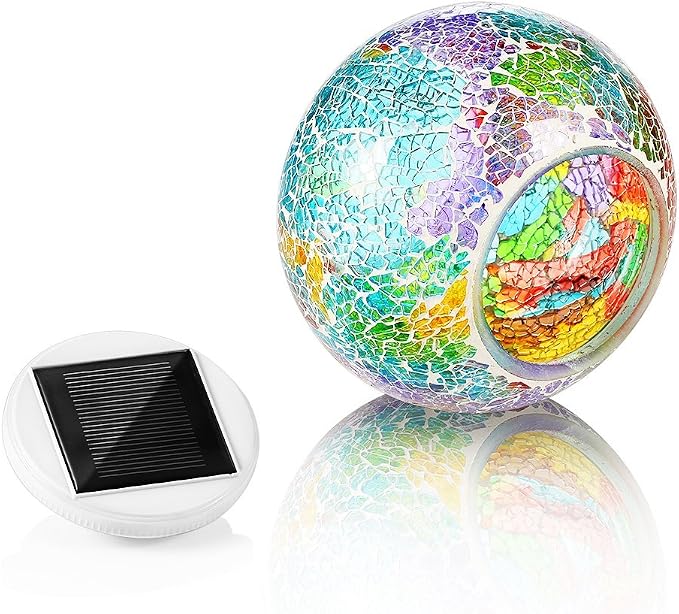 Color Changing Solar Powered Glass Mosaic Ball Led Garden Lights, Rechargeable - Image 3
