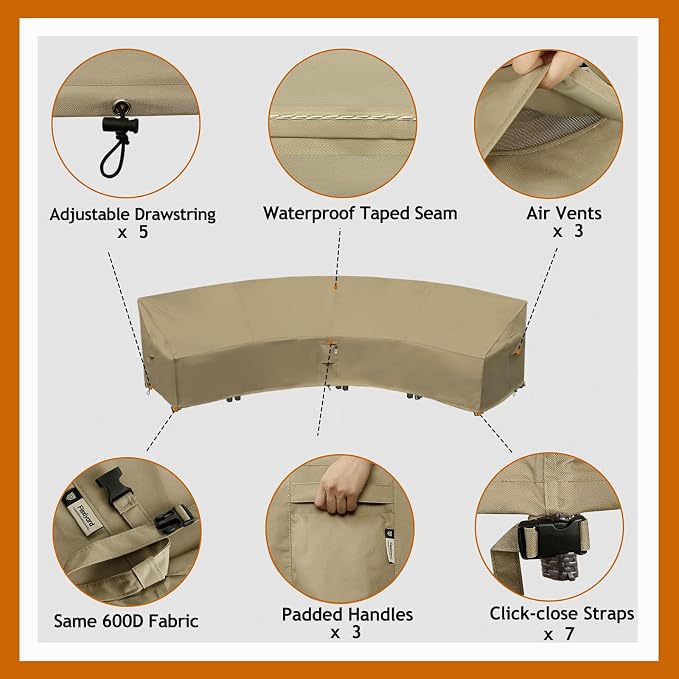 Curved Patio Furniture Cover for Outdoor Sectional Sofa, Half Moon Lawn Outside - Image 2