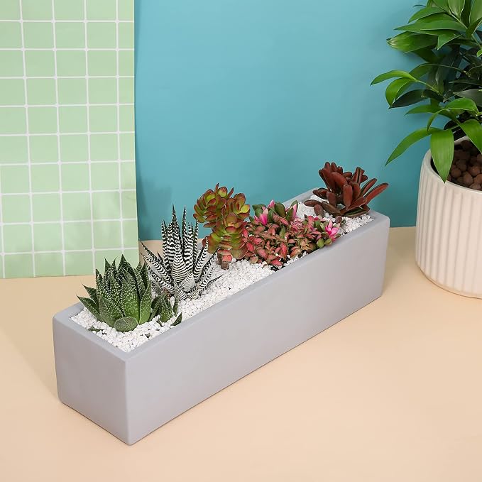 15 Inch Grey Rectangular Cement Planter Concrete Succulent Planter Windowsill - Image 2