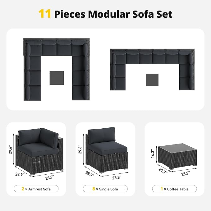 Aoxun Patio Furniture Set, 11 Piece Outdoor Sectional Sofas - Image 7