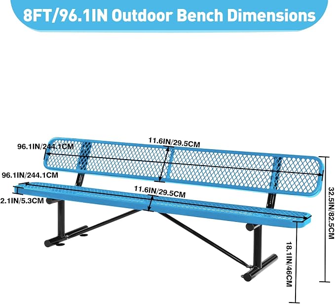 8FT/96INCH Heavy Duty Metal Park Bench - Image 2