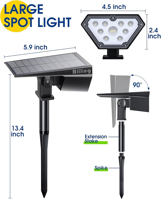 Biling Solar Spot Lights Outdoor, 2-in-1 Solar Landscape Lights 12 LED Bulbs - Image 5
