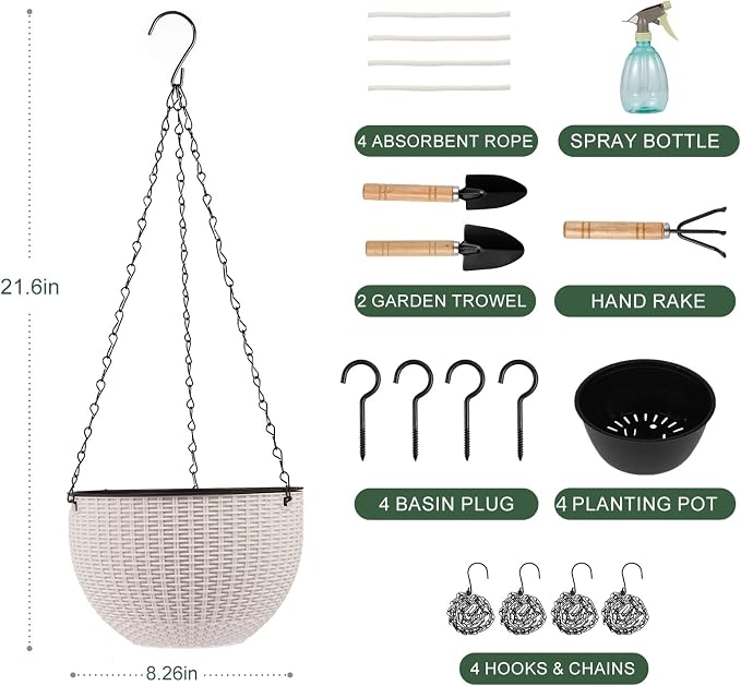 4 Sets of 8.2 Inch Self Watering Hanging Planter Flower Pots, Suitable - Image 3