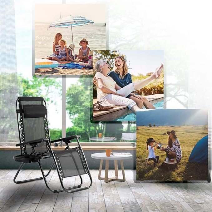 FDW Zero Gravity Chairs Set of 2 Black Lounge Patio Chairs Outdoor Yard Beach - Image 6