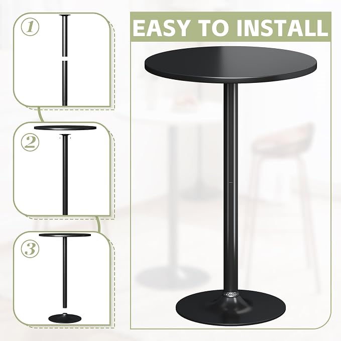 Flamaker Round Bistro Pub Table Modern Style Metal Base MDF Top Cocktail Bar - Image 6