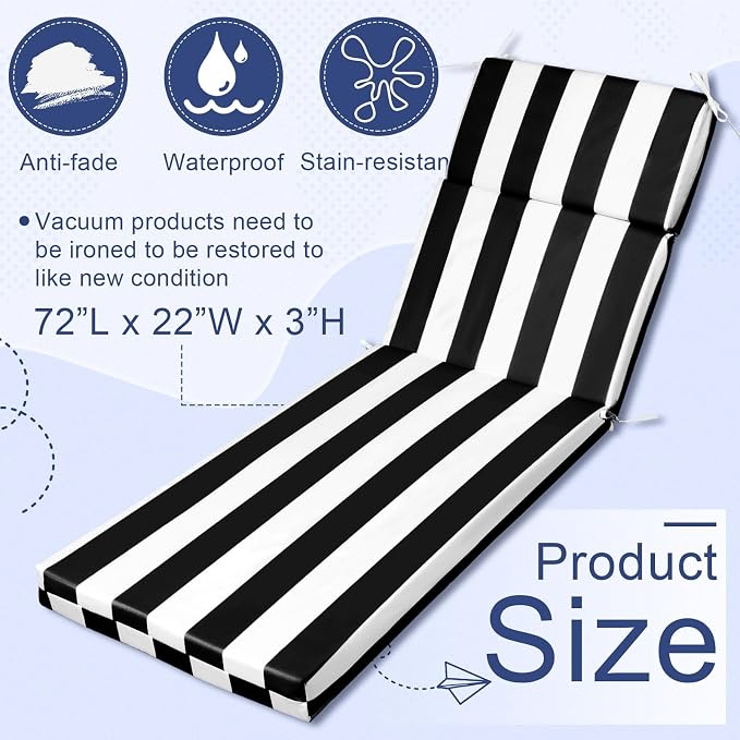 1 Pcs Indoor Outdoor Chaise Lounge Cushions Sponge Bench Outdoor Furniture - Image 2