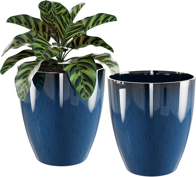 QCQHDU 10 inch Plant Pot with Drainage Hole, 2 Pack Sturdy Pots by QCQHDU