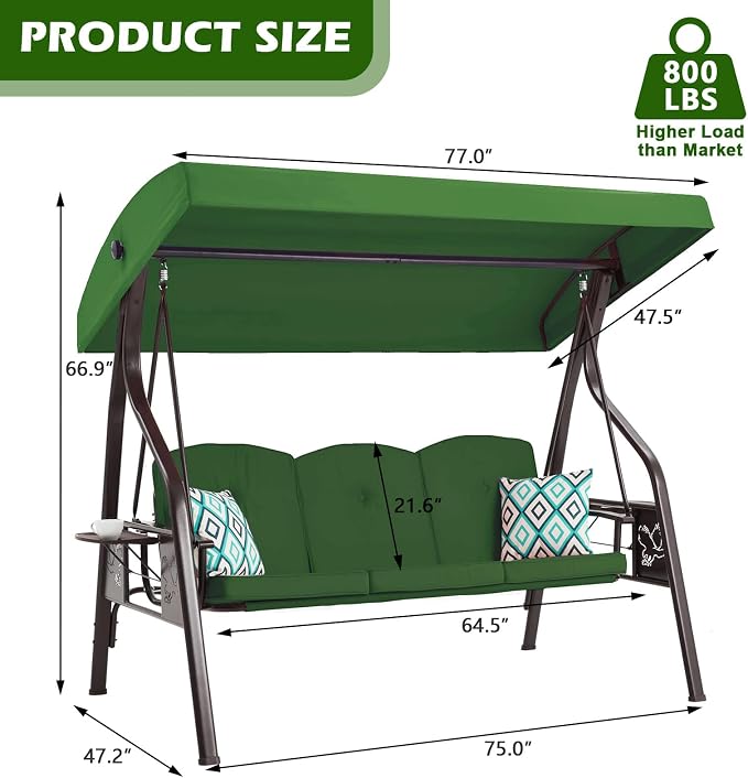 3-Seat Outdoor Porch Swing - Image 7