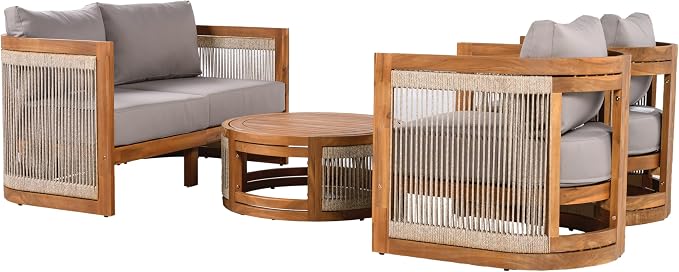 Christopher Knight Home Nesbit 4 Pieces Conversation Set, Acacia Wood Chat Set - Image 4