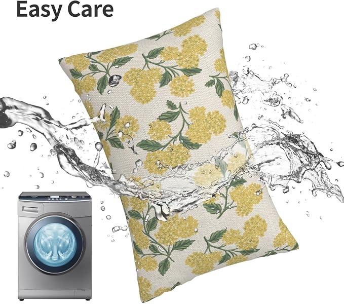 Mustard Yellow Outdoor Pillow Covers 12x20 Inch 2 Pcs Green Hydrangea Flower - Image 5
