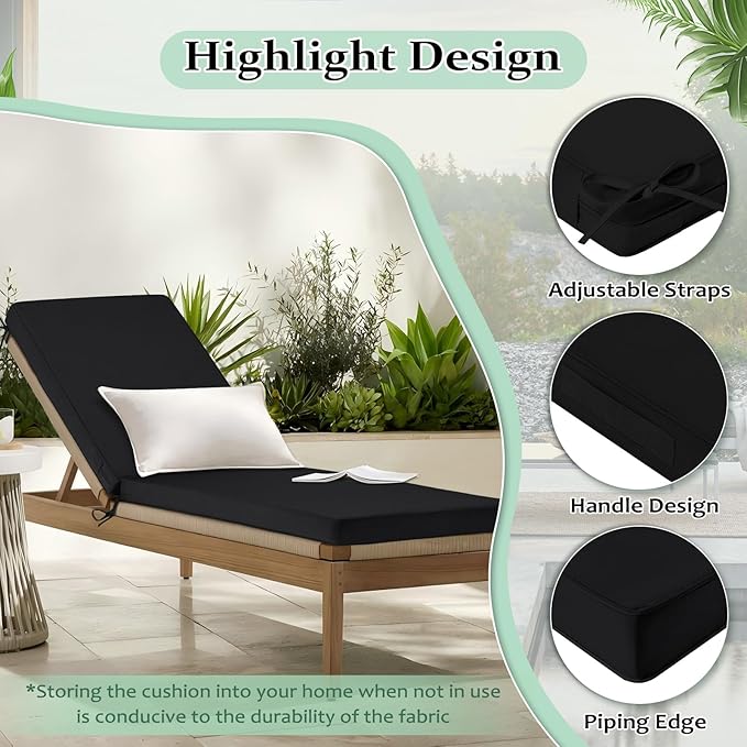 Cozyide Chaise Lounge Cushions Outdoor 72"x21"x3", Waterproof Lounge Chair - Image 4