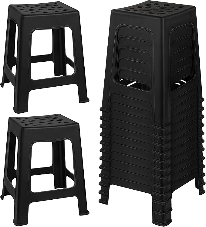 TURSTIN 12 Pack Plastic Stools 16.9 Inch Black Nesting Stools Portable Backless by TURSTIN