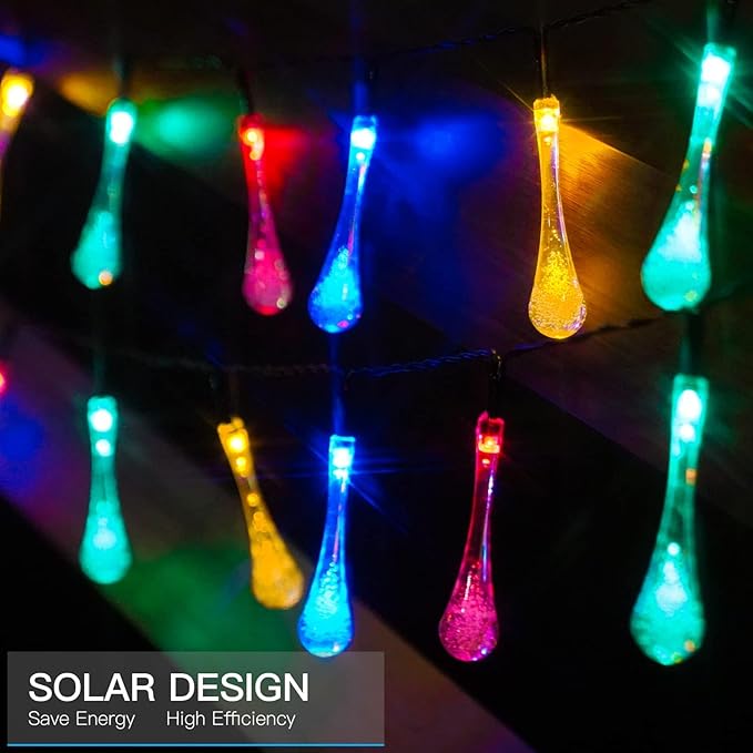 suddus 2 Pack 30 LED Solar String Lights Outdoor Waterproof, Water Drop Solar - Image 4