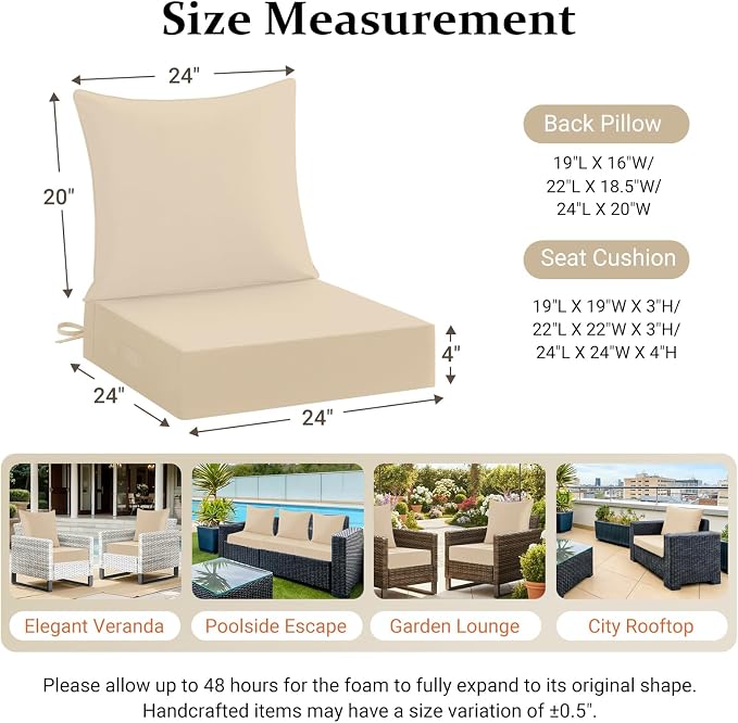 downluxe 24x24 Outdoor Chair Cushions, Waterproof Fade Resistant Patio - Image 7