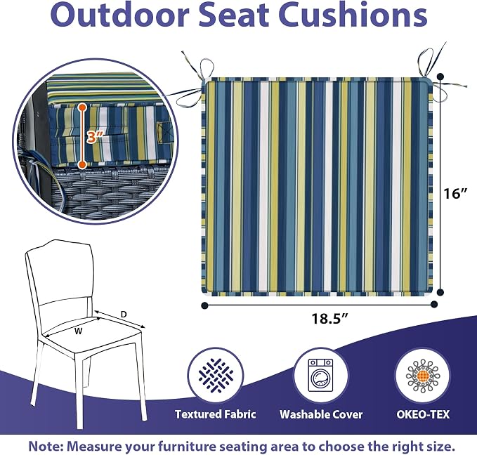Outdoor Chair Cushions Set of 4, Waterproof Outdoor Seat Cushions - Image 6