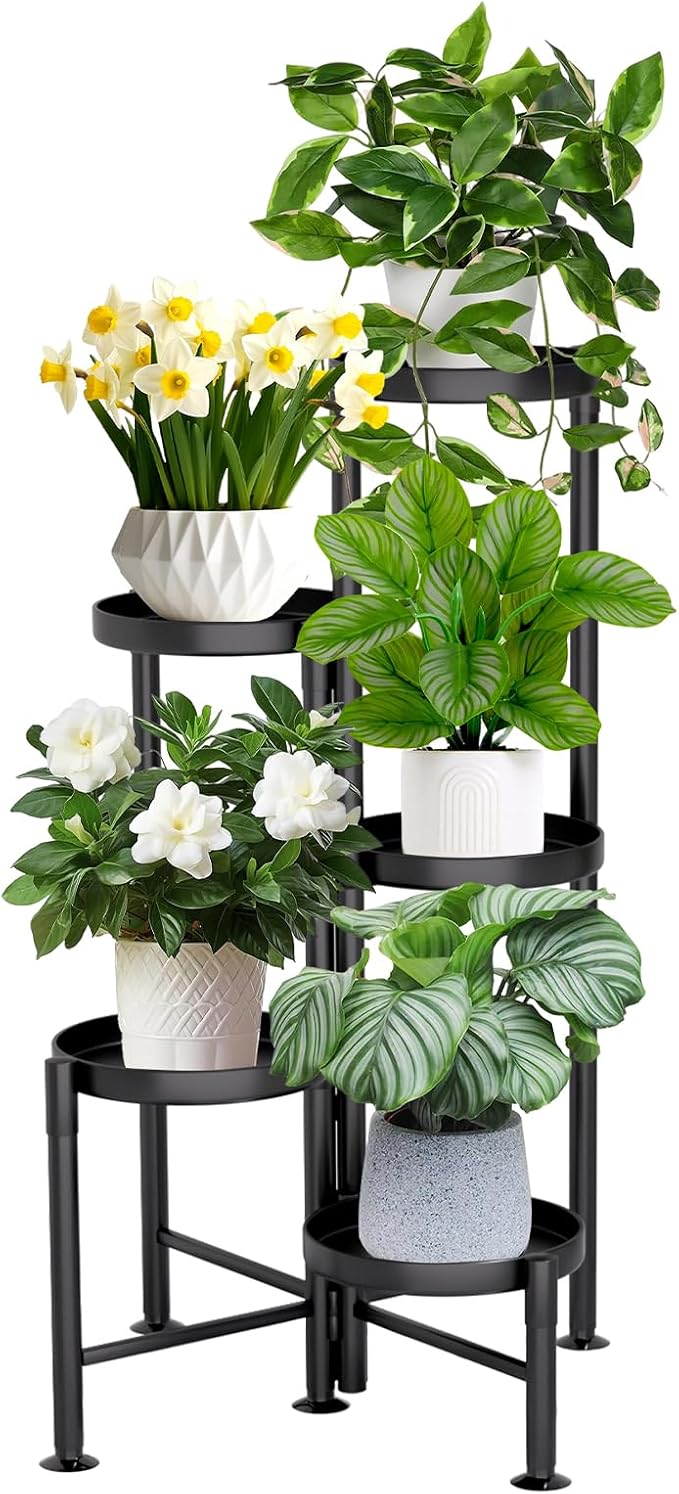 5 Tier Plant Stand Indoor, Metal Corner Plant Shelf Outdoor, Foldable Tall by KISENG
