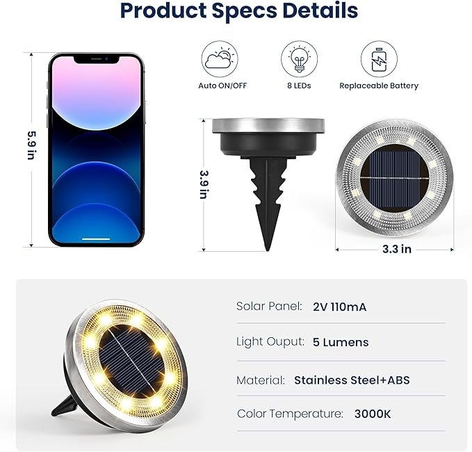 SOLPEX 10 Pack Solar Ground Lights Outdoor Waterproof, Solar Powered Pathway - Image 5