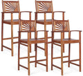 COSTWAY Bar Stools Set of 4, Outdoor Acacia Wood Bar Chairs by COSTWAY