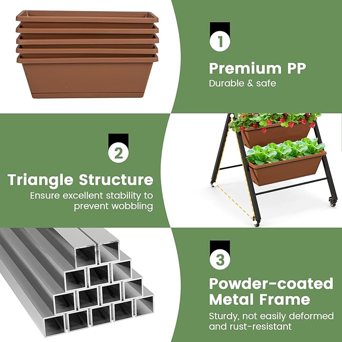 Giantex Vertical Raised Garden Bed on Wheels, 5-Tier Elevated Planter Boxes - Image 4