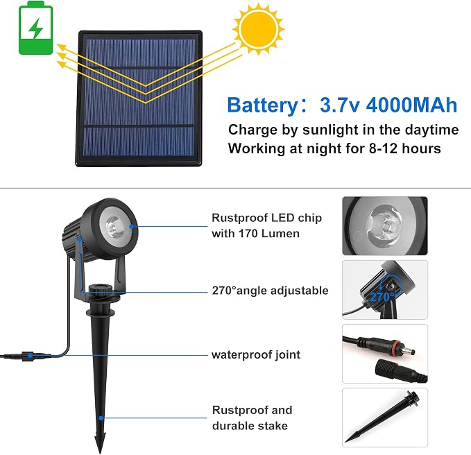 Solar Spot Lights Outdoor, Dusk to Dawn Landscape Spotlights IP65 Waterproof - Image 4