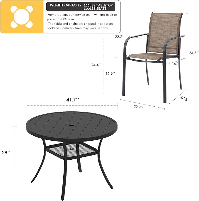 VICLLAX Patio Dining Set for 4, Outdoor Furniture Set Includes 41.2" Round - Image 2