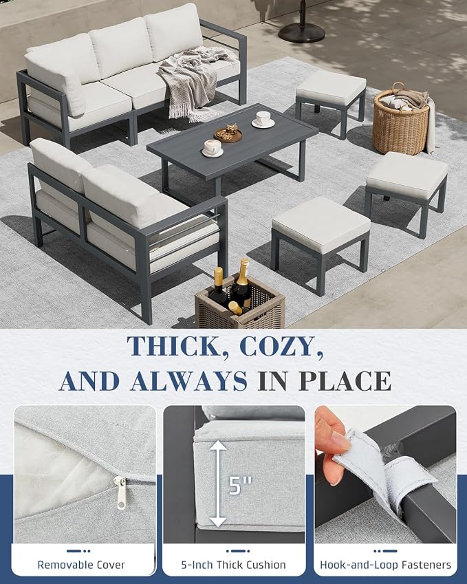 AECOJOY Aluminum Patio Furniture Set, 8 Seats Modern Outdoor Furniture - Image 4