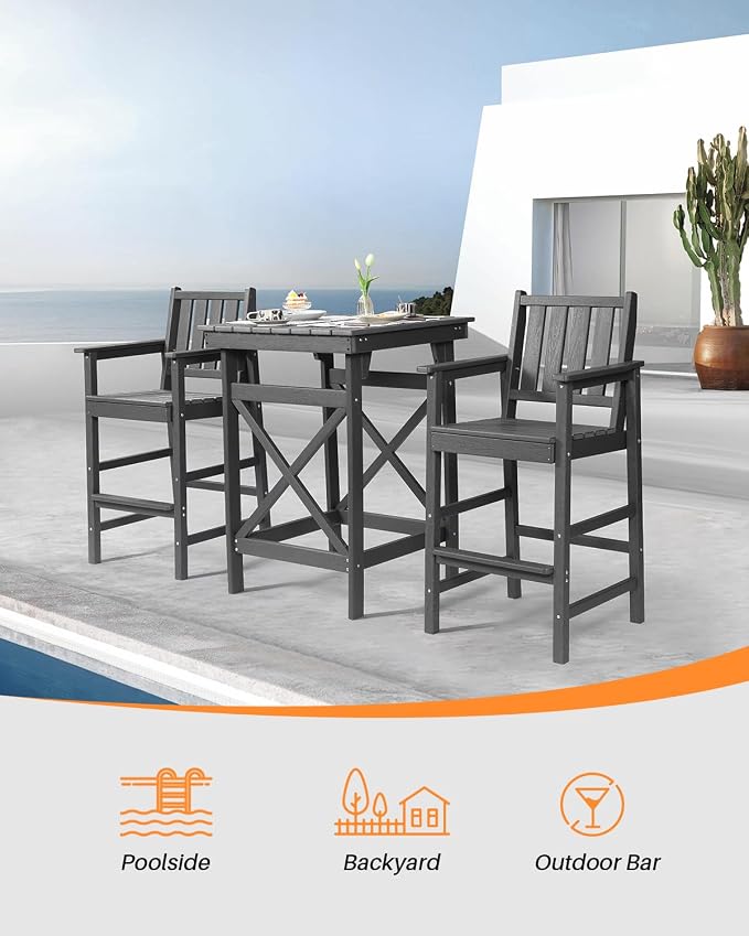 HDPE Outdoor Bar Table, All Weather HDPE Patio High Top Pub Table, Square HDPE - Image 6