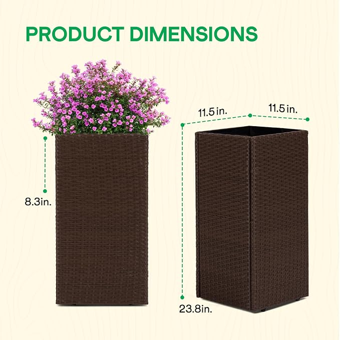 IDZO All-Weather Wicker Planters, 24 in Tall Wicker Planters, Self-Watering - Image 2