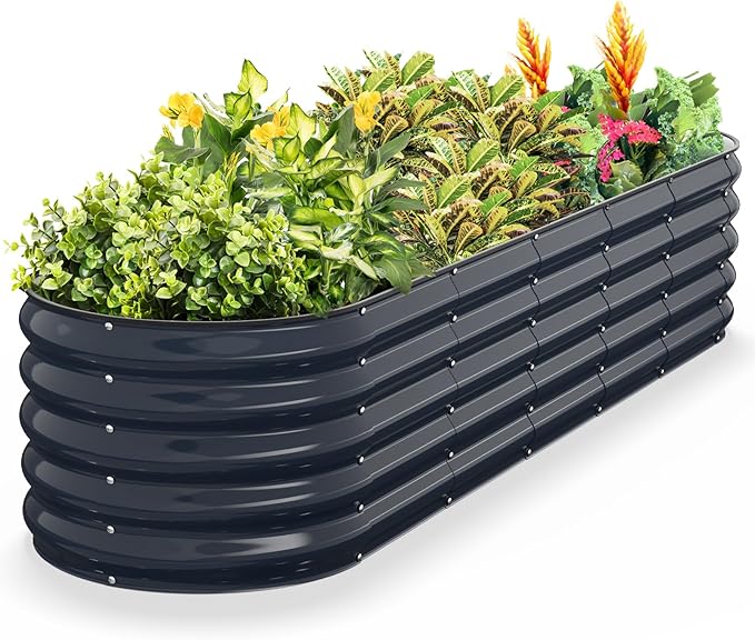 Kesfitt Raised Garden Bed, Metal Galvanized Steel Oval Garden Bed 8x2x1.5 ft by Kesfitt