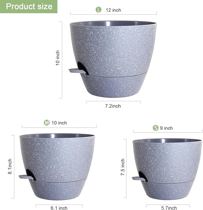 Big Self Watering Pots 12/10/9 inch, Plant Pots - Image 2
