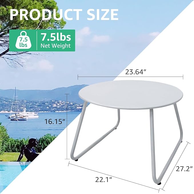 Patio Outdoor Coffee Table Set of 2, Weather Resistant Steel Round End Tables - Image 3