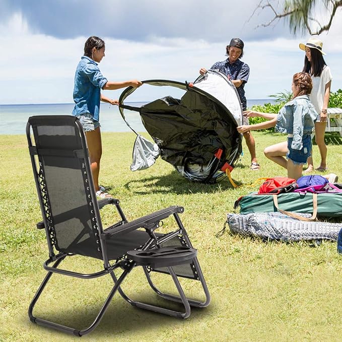 FDW Zero Gravity Chairs Set of 2 Black Lounge Patio Chairs Outdoor Yard Beach - Image 2