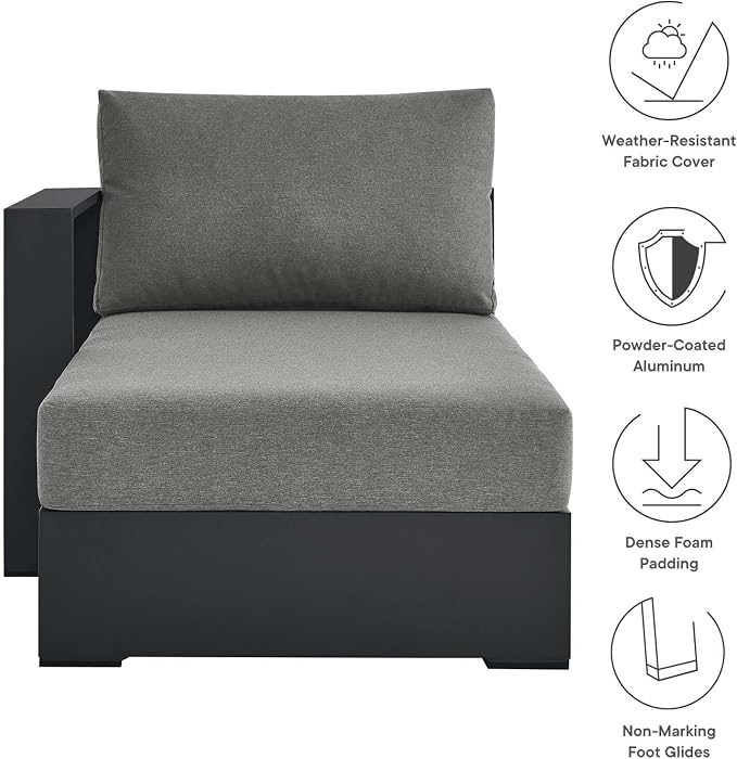 Modway Tahoe Aluminum Outdoor Chaise Lounge in Gray Charcoal - Image 8