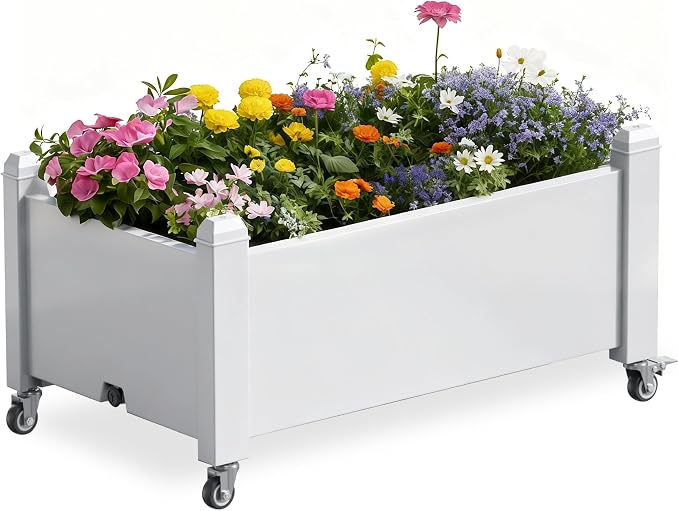 Raised Garden Bed with Wheels, 14 Gallon Self-Watering Raised Planter Box with by OutdoorLivingPerfected