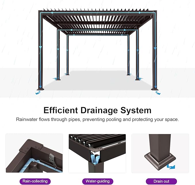 PURPLE LEAF 11' x 21' Louvered Pergola Outdoor Adjustable Louvre Shade Modern - Image 5