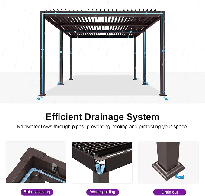 PURPLE LEAF 11' x 18' Louvered Pergola Outdoor Adjustable Louvre Shade Modern - Image 4