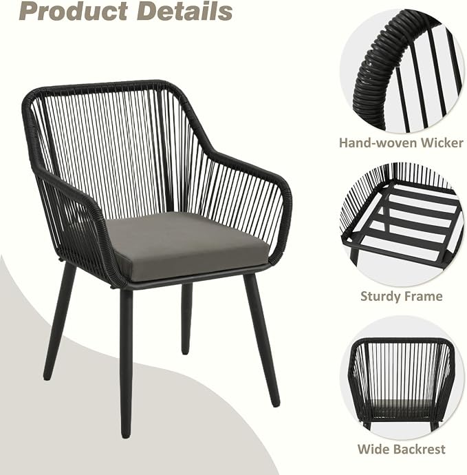 ECOTOUGE 5 Piece Patio Dining Set, Wicker Outdoor Furniture Set w/Glass Table - Image 2