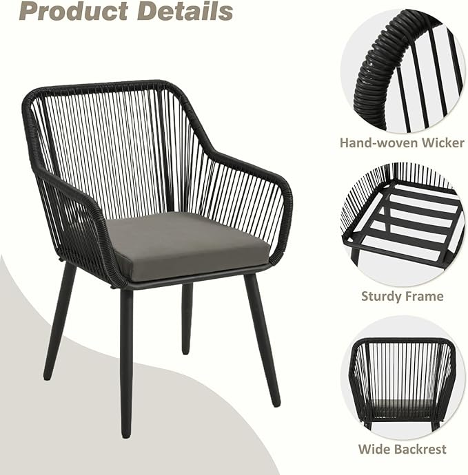 ECOTOUGE 5 Piece Patio Dining Set, Wicker Outdoor Furniture Set w/Glass Table - Image 2